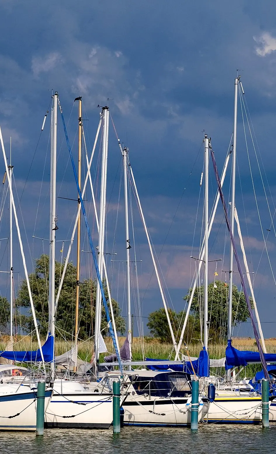 Masten der Segelboote vor bewegtem Himmel