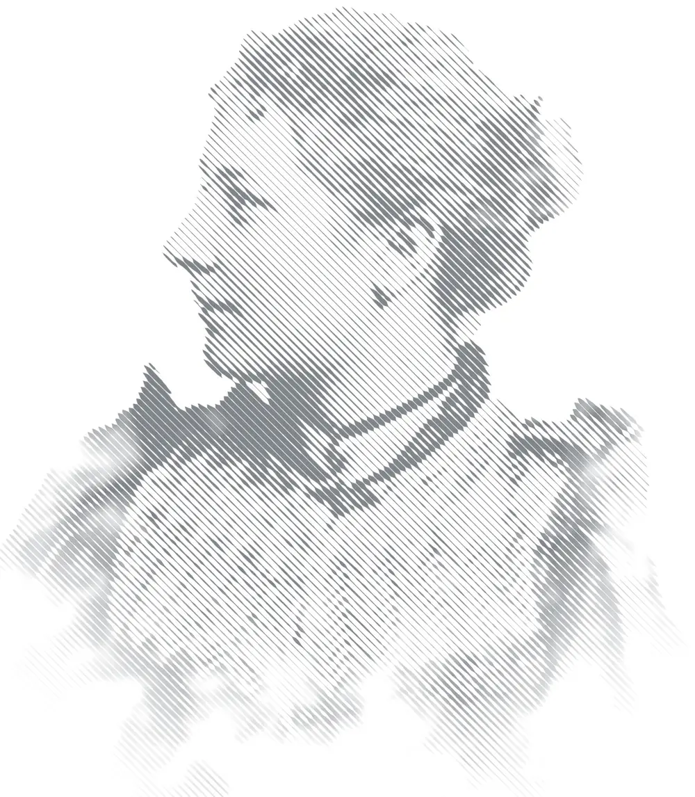 Martha Müller-Grählert als Büste, gezeichnet aus schrägen Linien