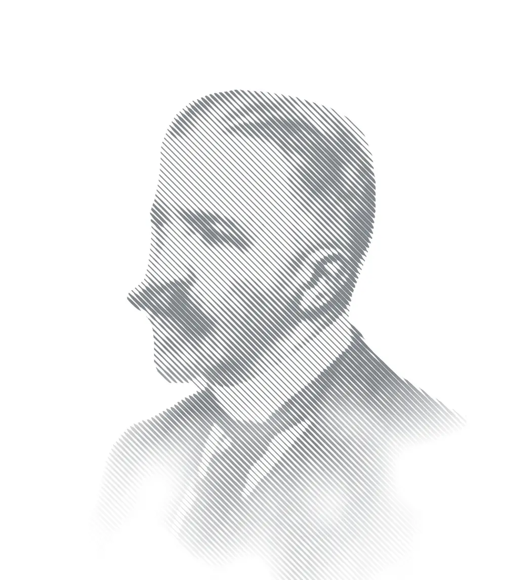 Paul Müller-Kaempff als Büste, gezeichnet aus schrägen Linien