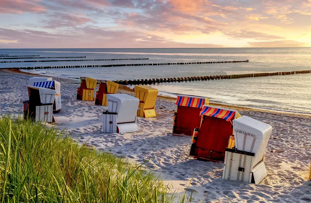 Strandkörbe in der Abendsonne am Strand von Ahrenshoop